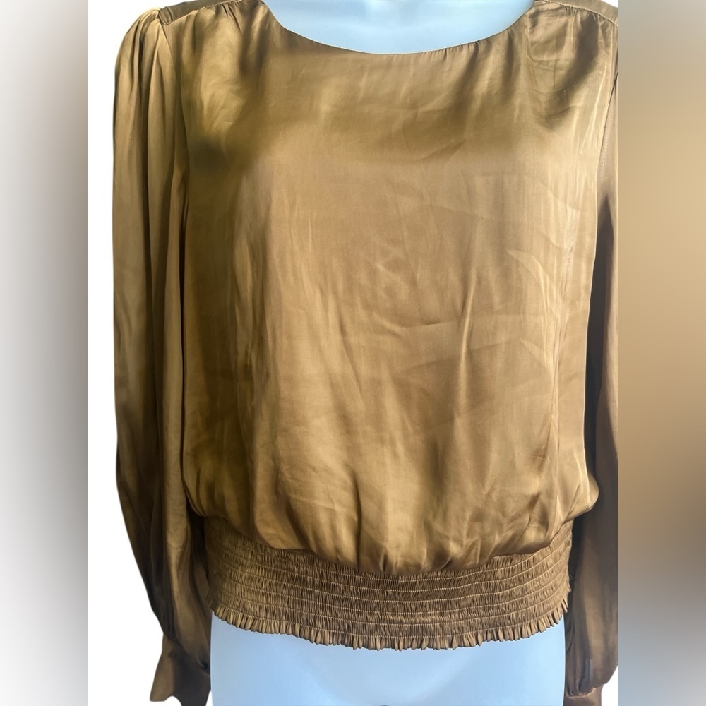 ASTR the Label Satin Long Sleeve Blouse Size Medium Copper Brown - Picture 4 of 8